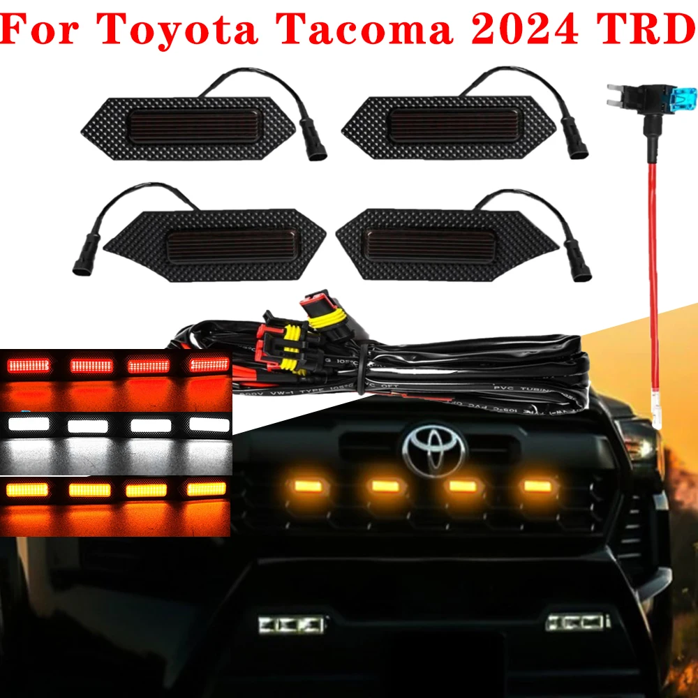 

for Toyota Tacoma 2024 Front Grille Lights,4pcs Car Front Grille Daytime Running Light,White/Amber/Red