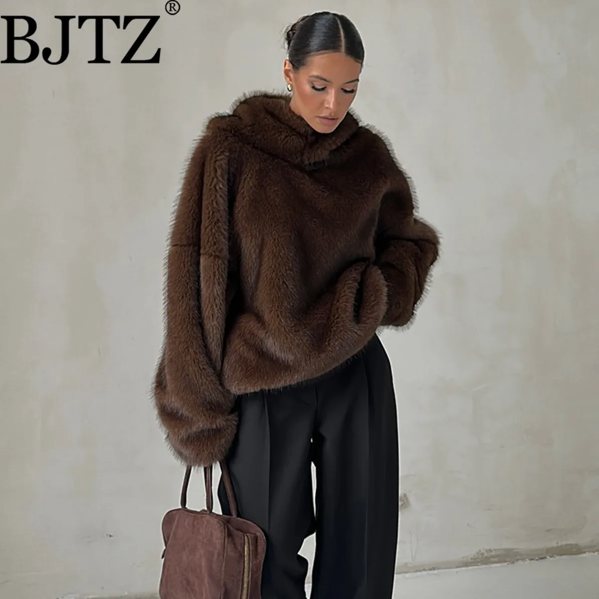 BJTZ المرأة 2025 جديد الشتاء مقنعين معطف الفرو البيئي الفاخرة المنك المخملية البلوز ملابس خارجية دافئة غير رسمية #1