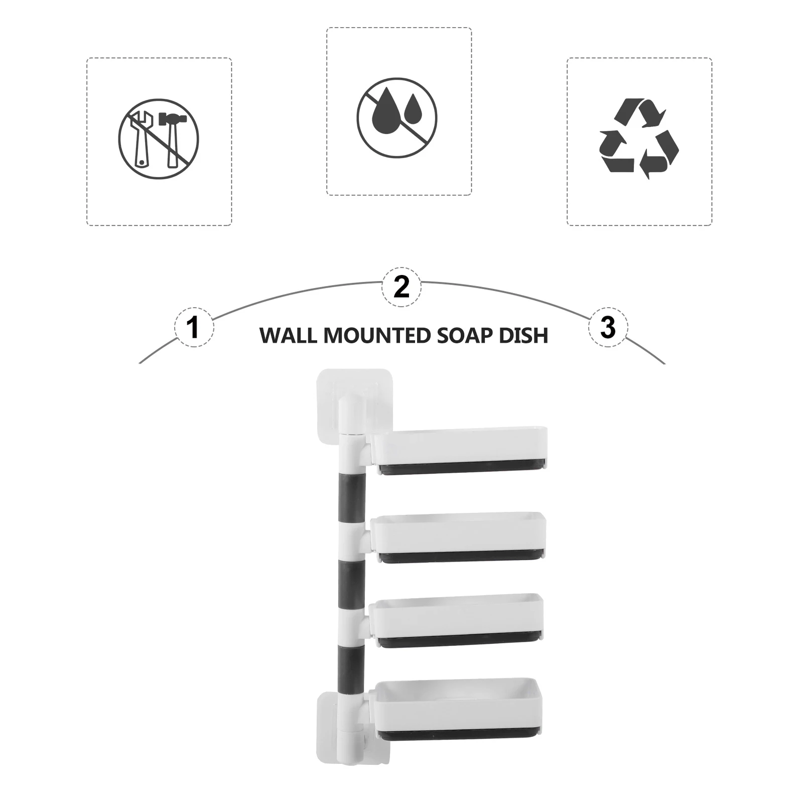 

Bath Tray 2-Tier Wall Mounted Soap Holder PP Plastic Rotating Drainage Rack Space Saving Iron Pipe Support for Home