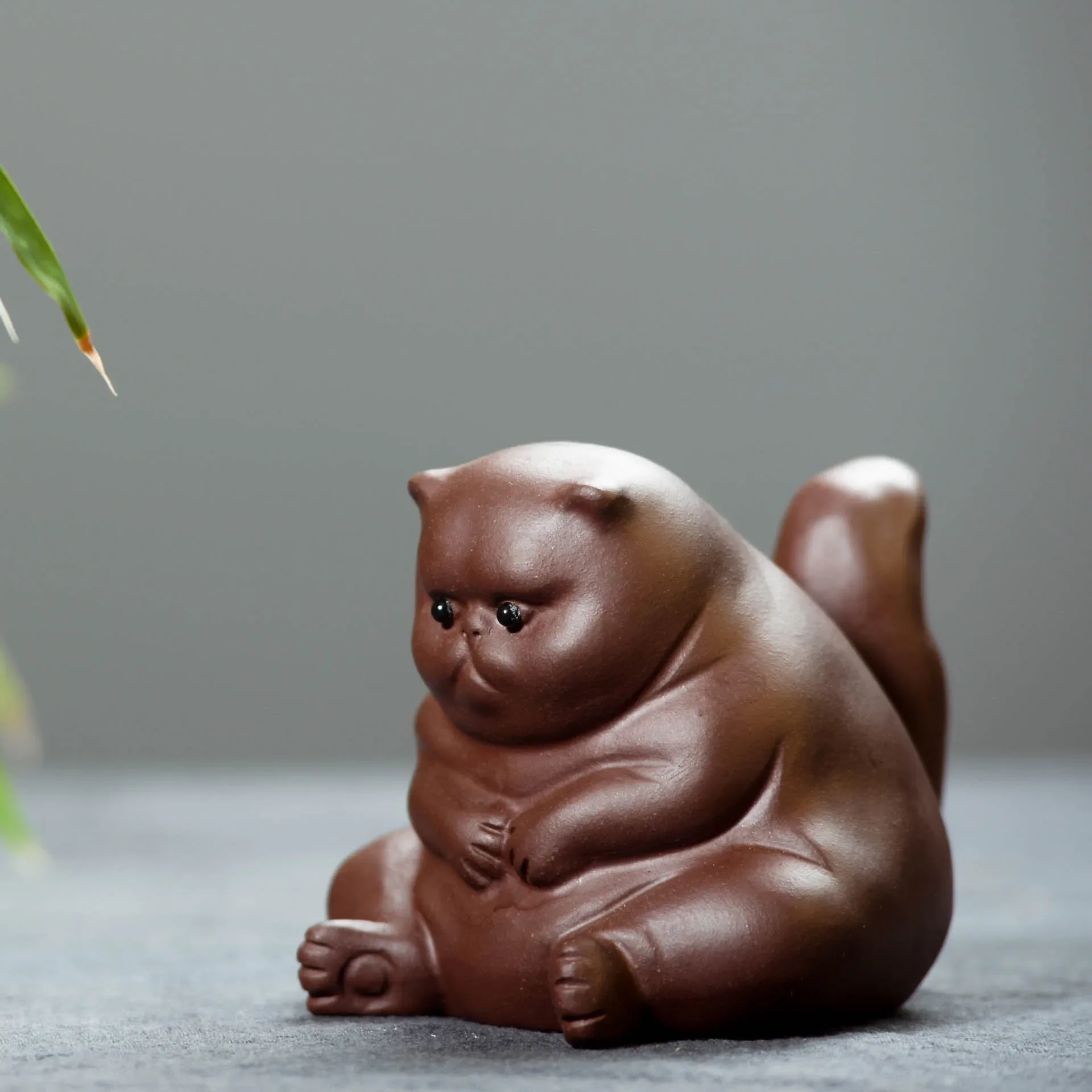 Yixing-Handmade Purple Sand Tea Pet, Fat Cat Sculpture, Handicraft Decoration, Chinese Tea Table