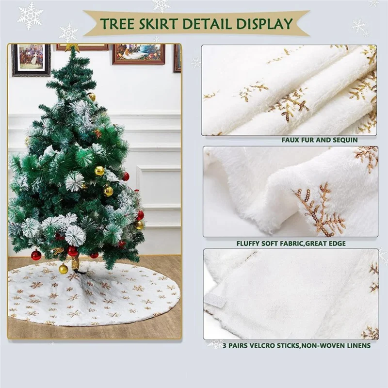 

A78U-90Cm Christmas Tree Skirt Faux Fur Carpet Snowflake White Plush Mat For New Year Decor Apron Ornament