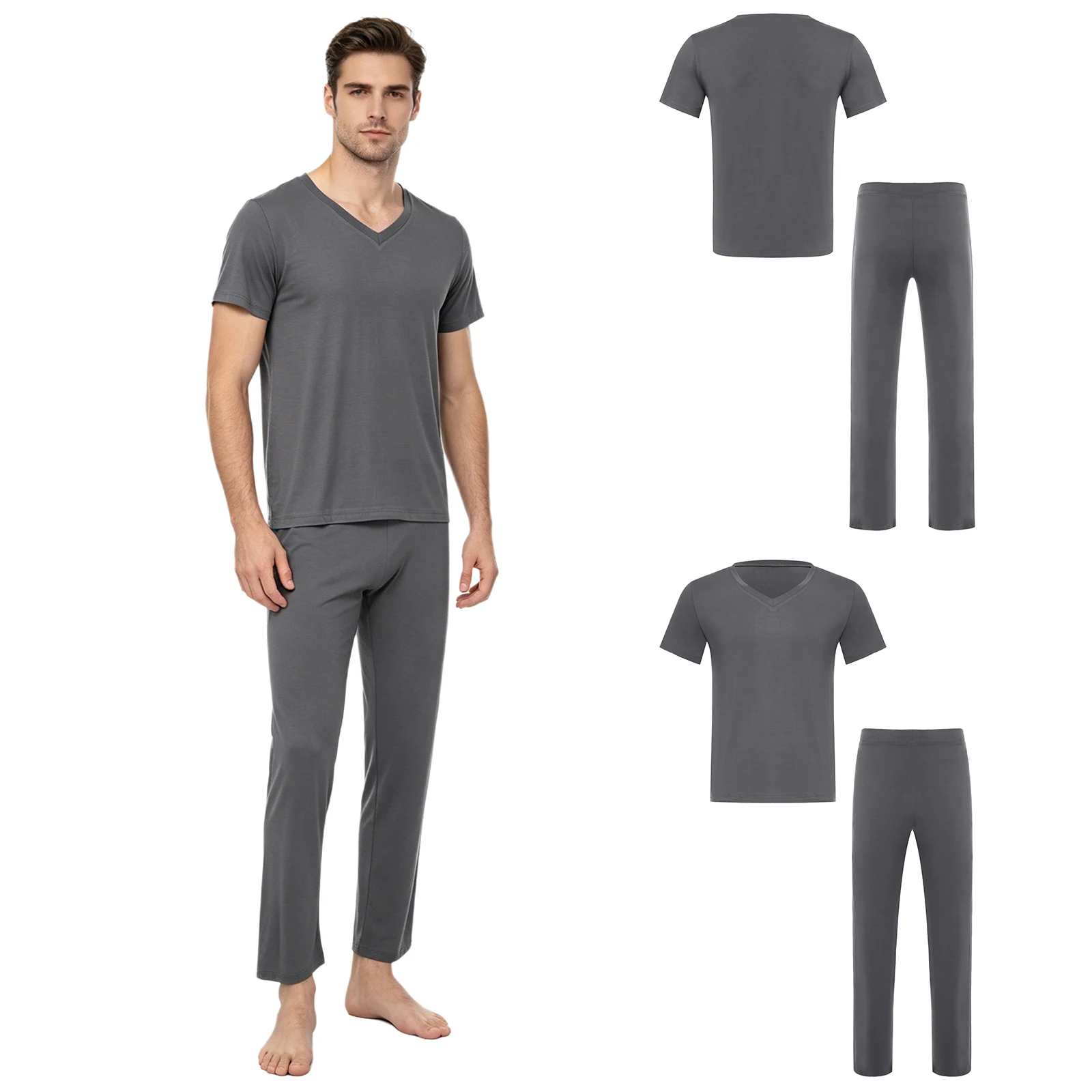 

Men Yoga Dance Training Casual Sleeping Outfit Short Sleeve T-shirt And Straight-leg Trousers Set for Latin Aerobics Workout