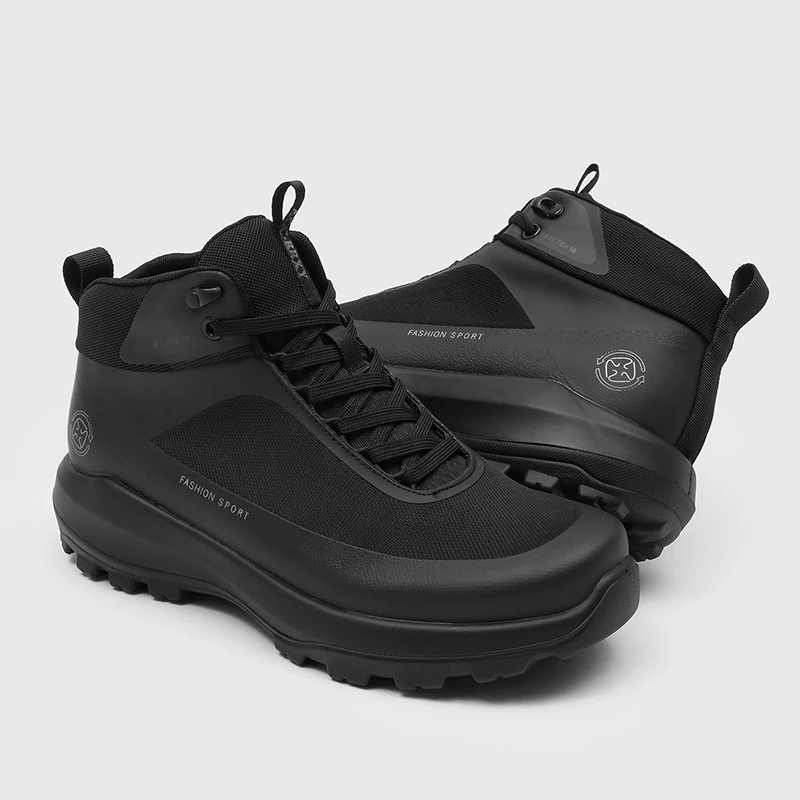 Men High Top Casual Shoes Black Brand Retro Men Lace Up Comfortable Lightweight Sports Shoes Outdoor Hiking Shoes Sizes 38-46