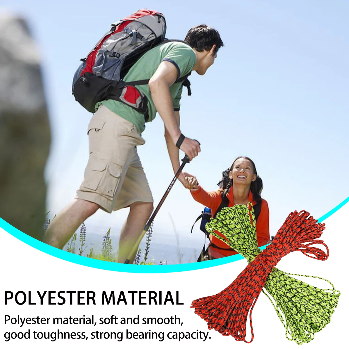 

2 Pcs Core Camping Gear Rope Invisible Line Parachute Lanyard Polyester Durable Long Life Outdoor Sports Winding Stick