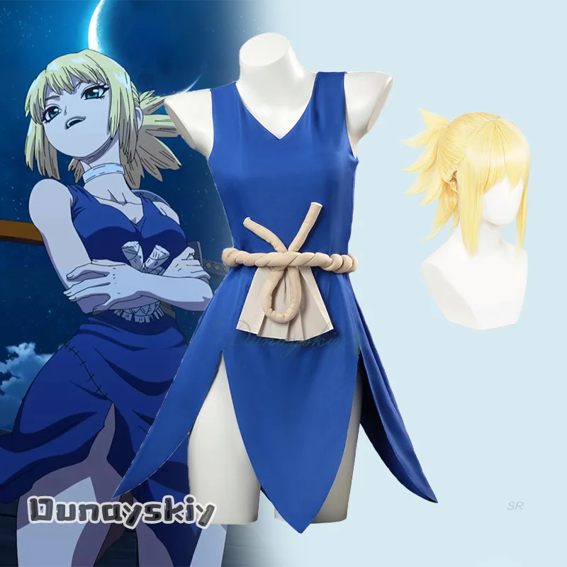 

Kohaku Primitive Man Dress Cosplay Costumes Anime Dr. Stone Wig Full Set Accessories Halloween Party For Women{Dunayskiy}