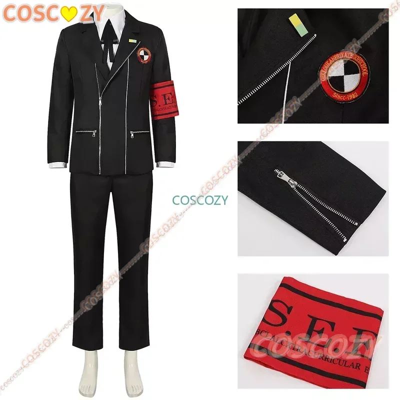 New Game P3 Makoto Yuki Cosplay Costume Wig Gekkoukan High School Uniform Embroidery Black Suit Pants Shirt Daily Wearing Gifts