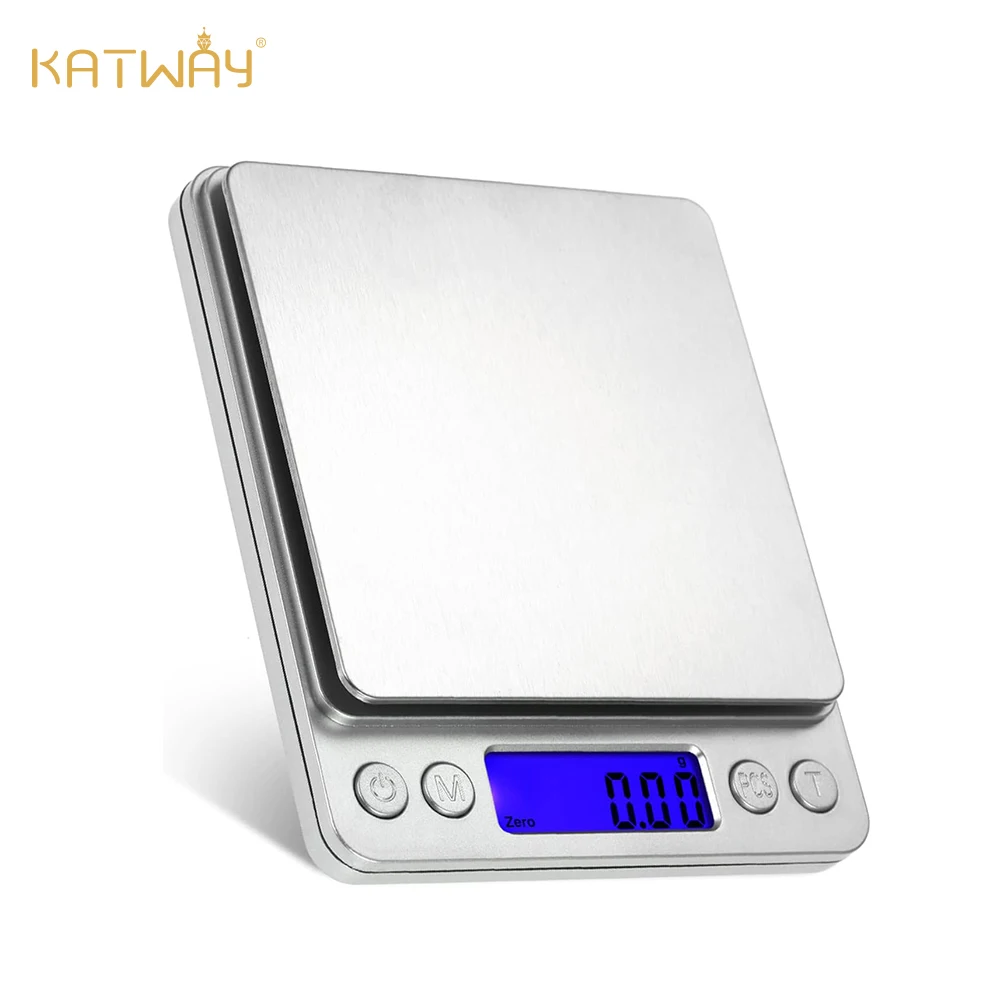 KATWAY Gioielli Bilancia da cucina Bilancia elettronica 3 kg 0,1 g con 2 vassoi, custodia tascabile Bilancia digitale 500 g 0,01 g HH-AA95