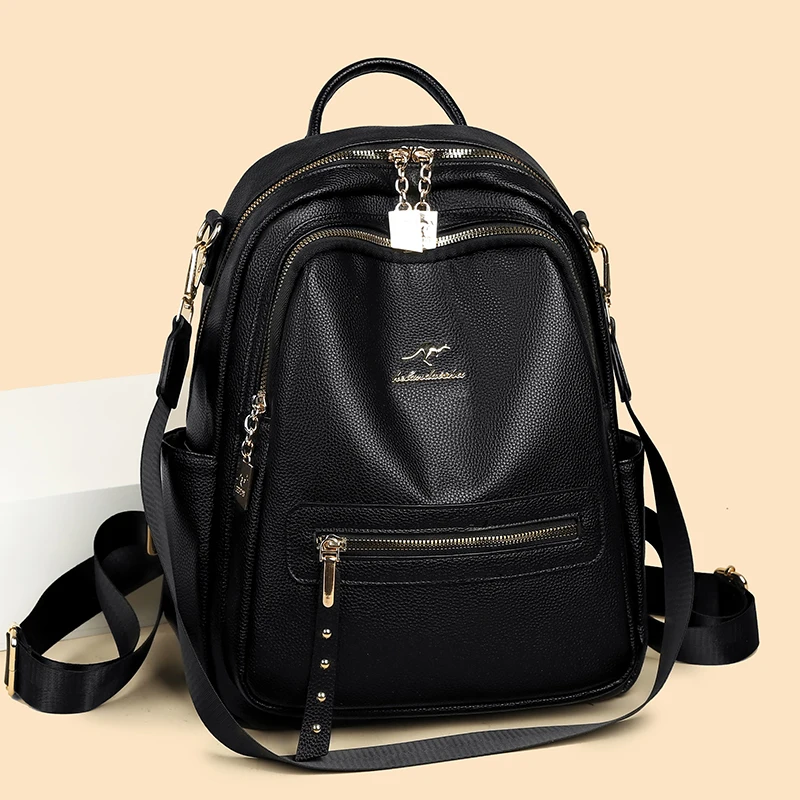 Mochila Feminina de Couro Genuíno, Bolsa de Viagem de Couro Macio, Grande Capacidade, Bolsa Maternidade, Estilo Fashion 2026,...