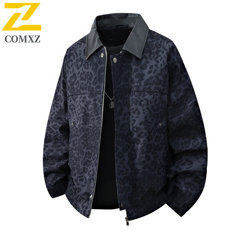 

Men's Jacket 2025 New Trendy Printed Light Luxury Comfortable Breathable Collar Jacket Outdoor Leisure Motorcycle Zipper Jacket