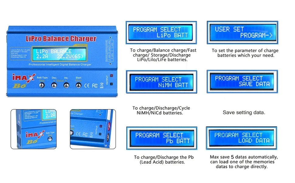 EU US AU UK iMAX B6 80W Battery Charger Lipo NiMh Li-ion Ni-Cd Digital RC Lipo Charger+15V 6A Adapter Balance Charger Discharger