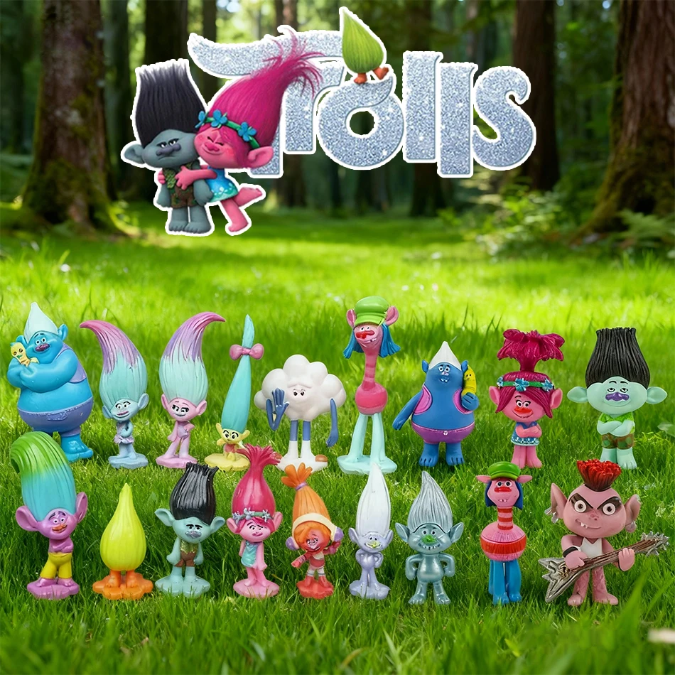 12 uds/6 uds Trolls Branch Critter Skitter figuras Trolls niños Trolls PVC figura de acción juguete personaje de dibujos animados regalos para niños