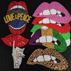 Clothing Women Shirt Top Diy Letters Patch Lips Sequins deal with it T-shirt girls Iron on Patches for clothes Stickers