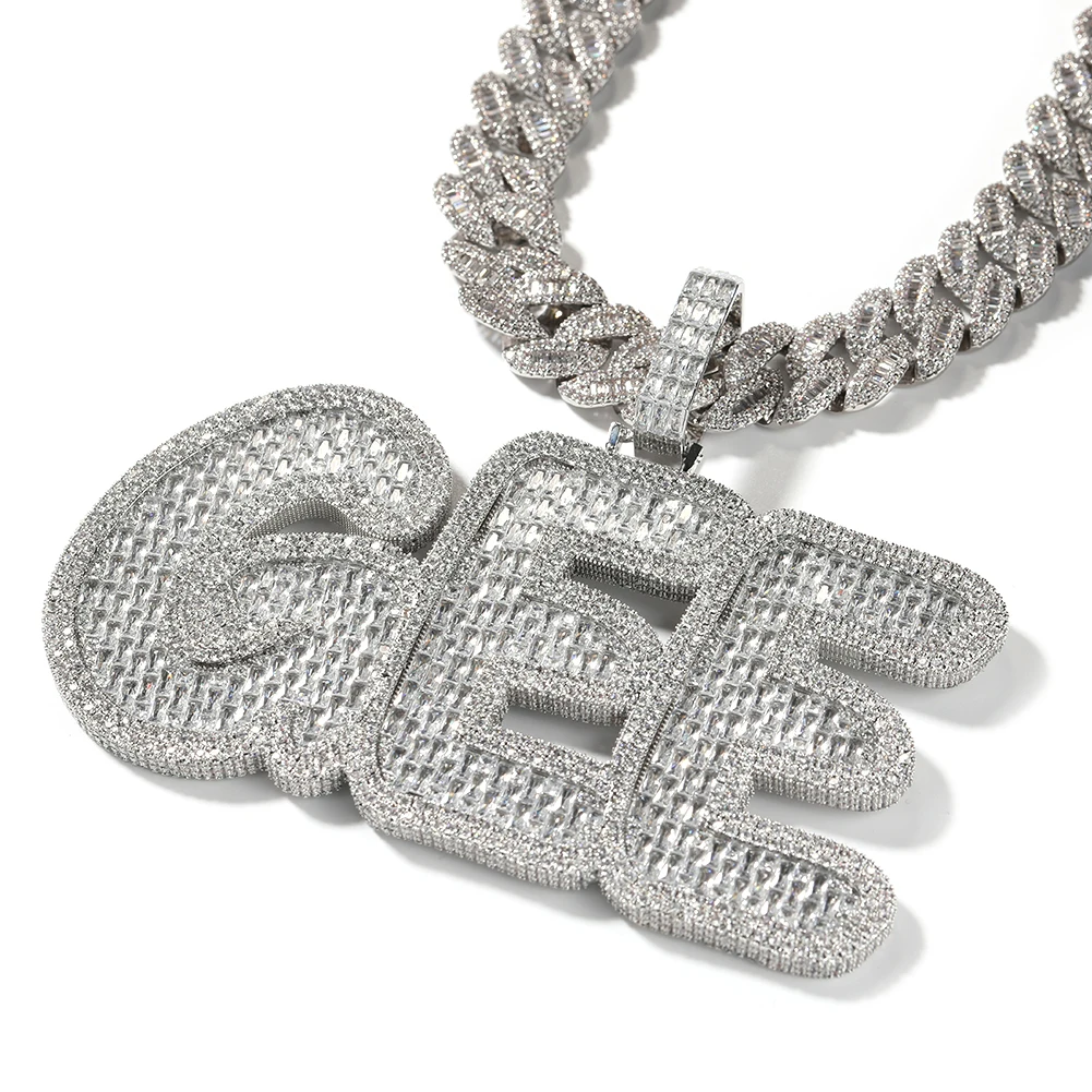 TBTK Custom Baguettecz Letter Name Pendant Necklace Iced Out Square Cubic Zirconia Chain Necklace Hiphop Jewelry