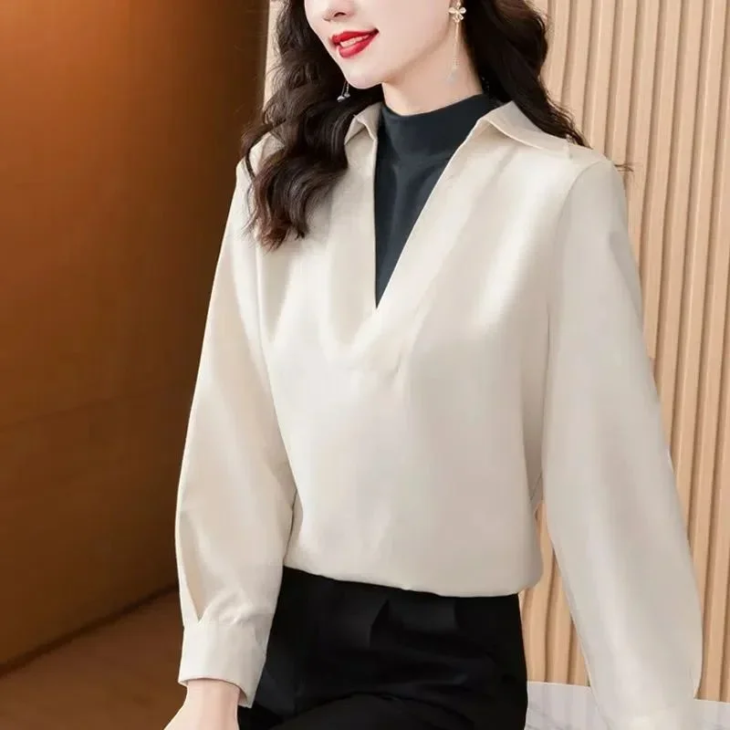 

Fake Two-piece Corduroy Long-sleeved Shirt for New Korean Style Spring and Autumn Design Niche Hair Loose Women's Trend