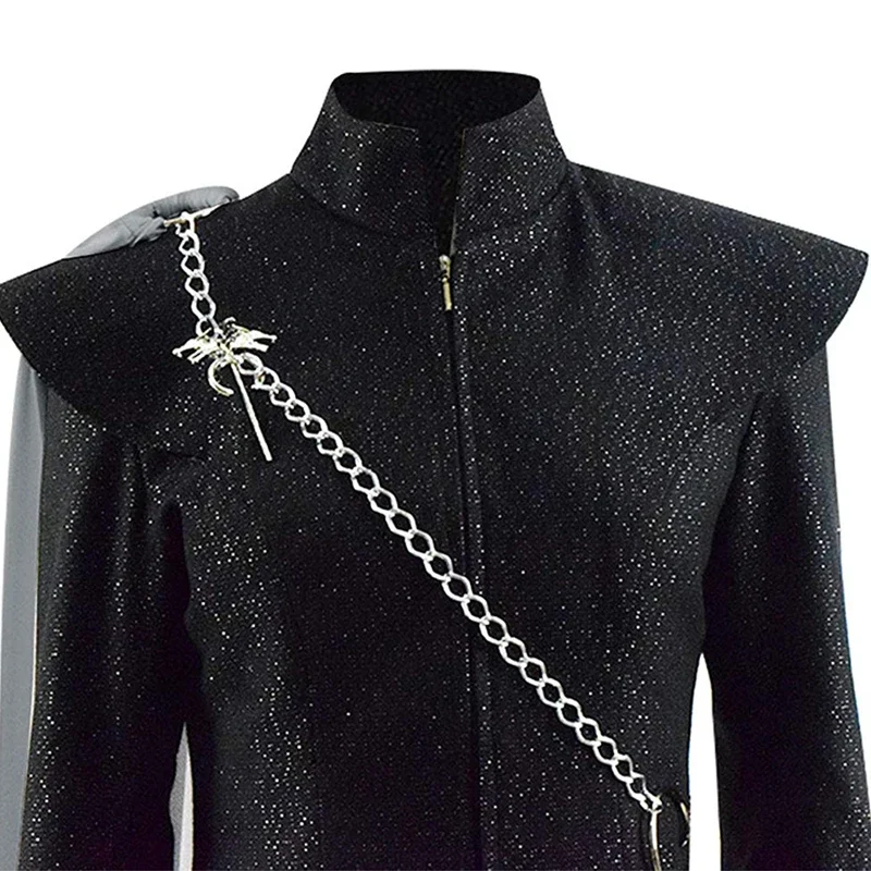 Daenerys-女性のためのターガリエンダニーコスプレスーツ,中年のドレス,ユニフォーム,黒の衣装,ハロウィーンパーティーのケープ,大人