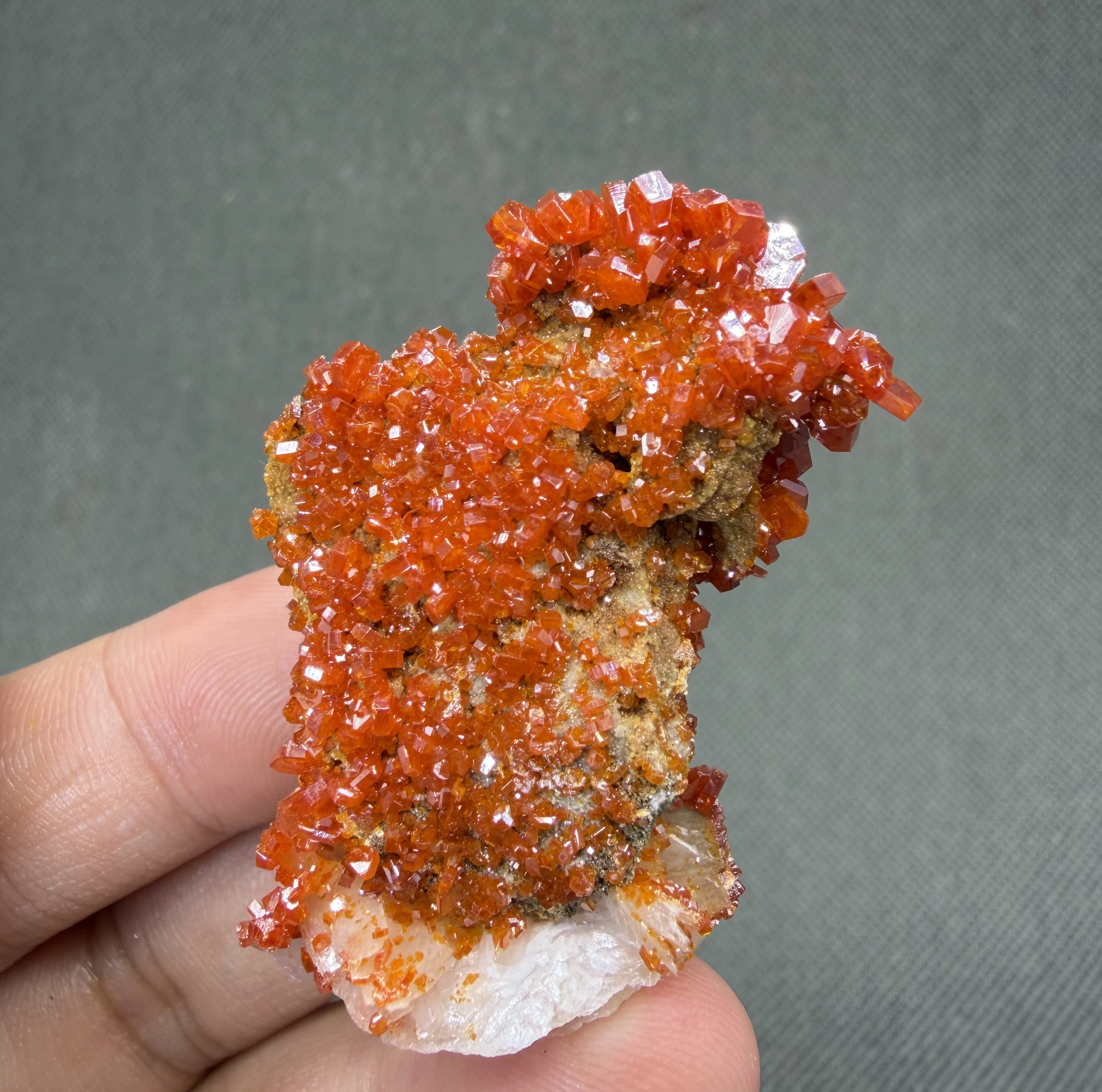 32 g Natural Vanadinite & Barite Mineral Specimen, Morocco, Red Hexagonal Vanadinite Crystals