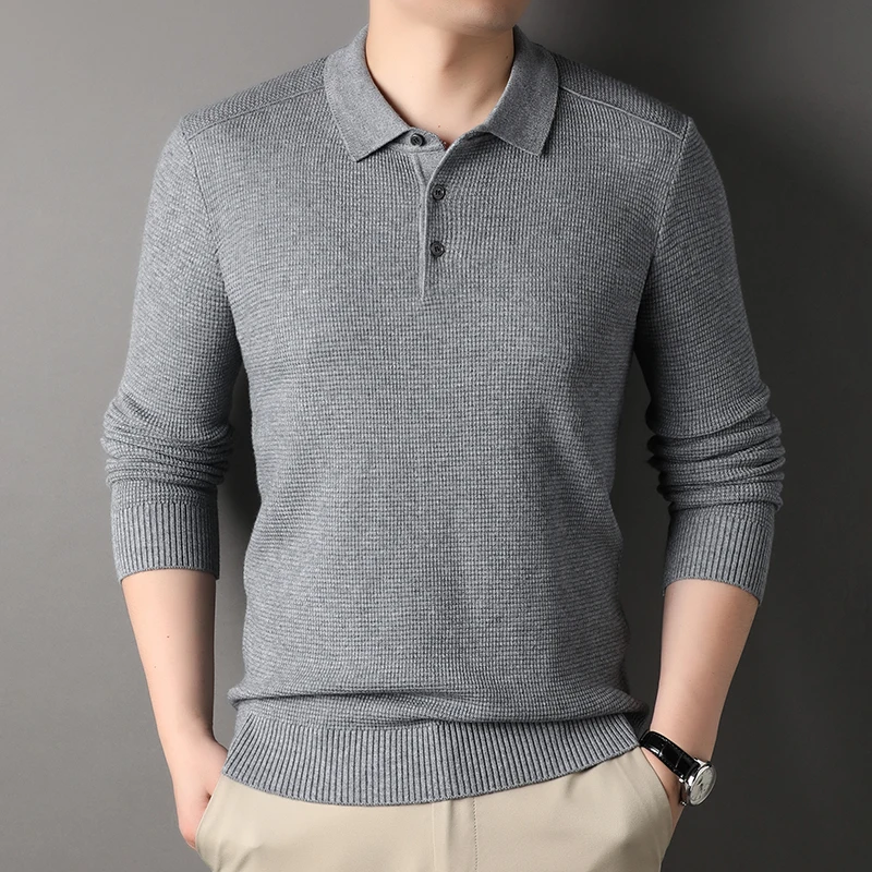 

Wool Computer Knitted Men's Polo Sweaters High Quality Long Sleeve Solid Color Autumn Winter Pullover Male Sweaters