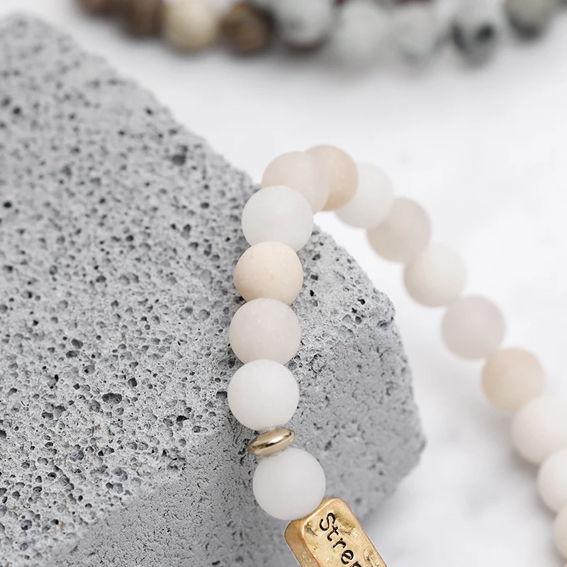 Funny Nice Letter Strengthful Natural Stone Bracelet 3 Colors Beads Chain Stretchable Bangle Wish Hope Jewelry