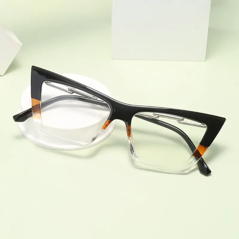 

Women Luxury Designer Color Stitching Eyeglasses for Ladies Polygon Cat Eye Anti Blue Light Blocking Glasses Frame Optical Frame
