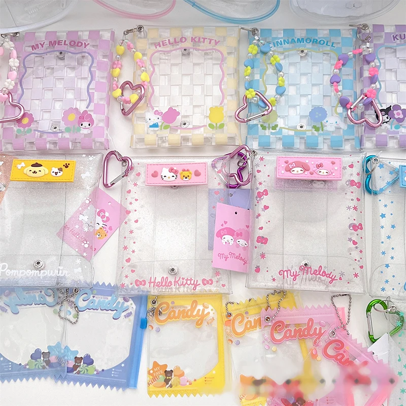 กระเป๋าเก็บของโปร่งใส PVC จาก Sanrio กระเป๋าแขวนขนาดเล็กอะนิเมะลาย Hello Kitty ถุงใส่ของโชว์ตุ๊กตาใส