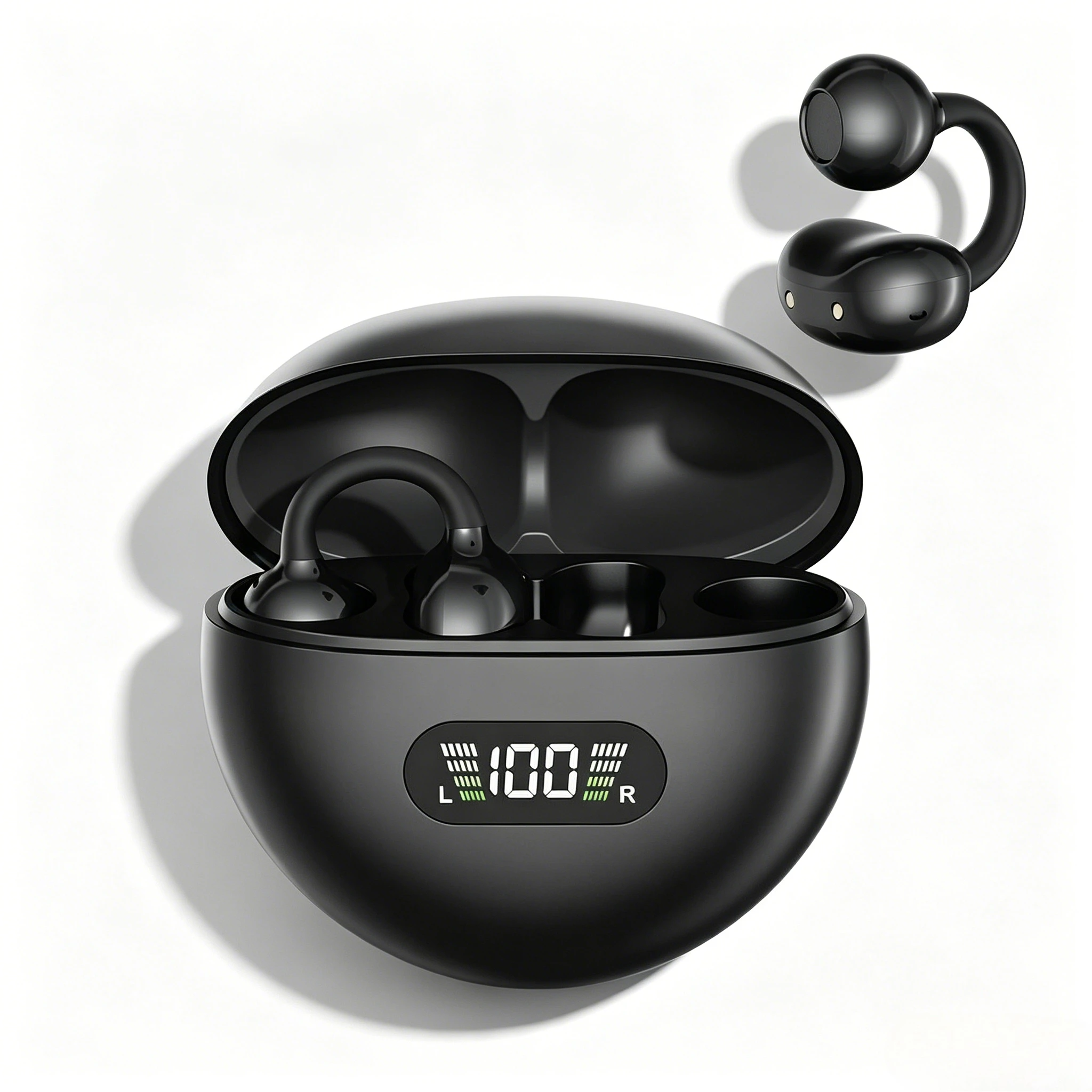 Digital Display Ear Clip Headphones Wireless Bone Conduction Bluetooth 5.4 Earbu