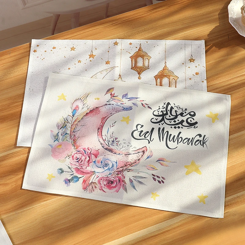 45x30cm Eid Mubarak Ramadan Linen Placemat Decoration Home Kitchen Accessories Islamic Muslim Party Table Decorations
