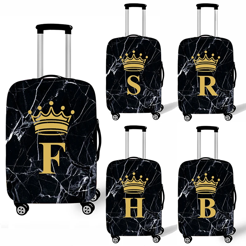 

Fashion Black Marble Crown Letter Luggage Cover Travel Letter A Z Crown Suitcase Covers Elastic Trolley Case Protective Cover