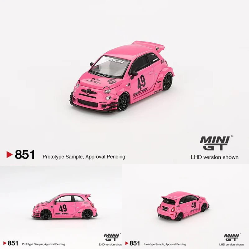 PreSale MINIGT 851 1:64 LBWK Abas LB Works Abarth 595 Pink Diecast Diorama Model Collection Miniature Toys