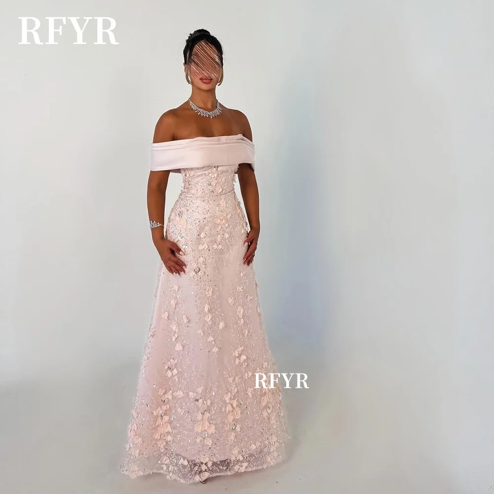 RFYR Schulterfreies Ballkleid, A-Linie, Partykleid, Spitzenapplikation, Prinzessinnenkleid, luxuriöses Abendkleid für arabische Frauen, individuell gestaltet