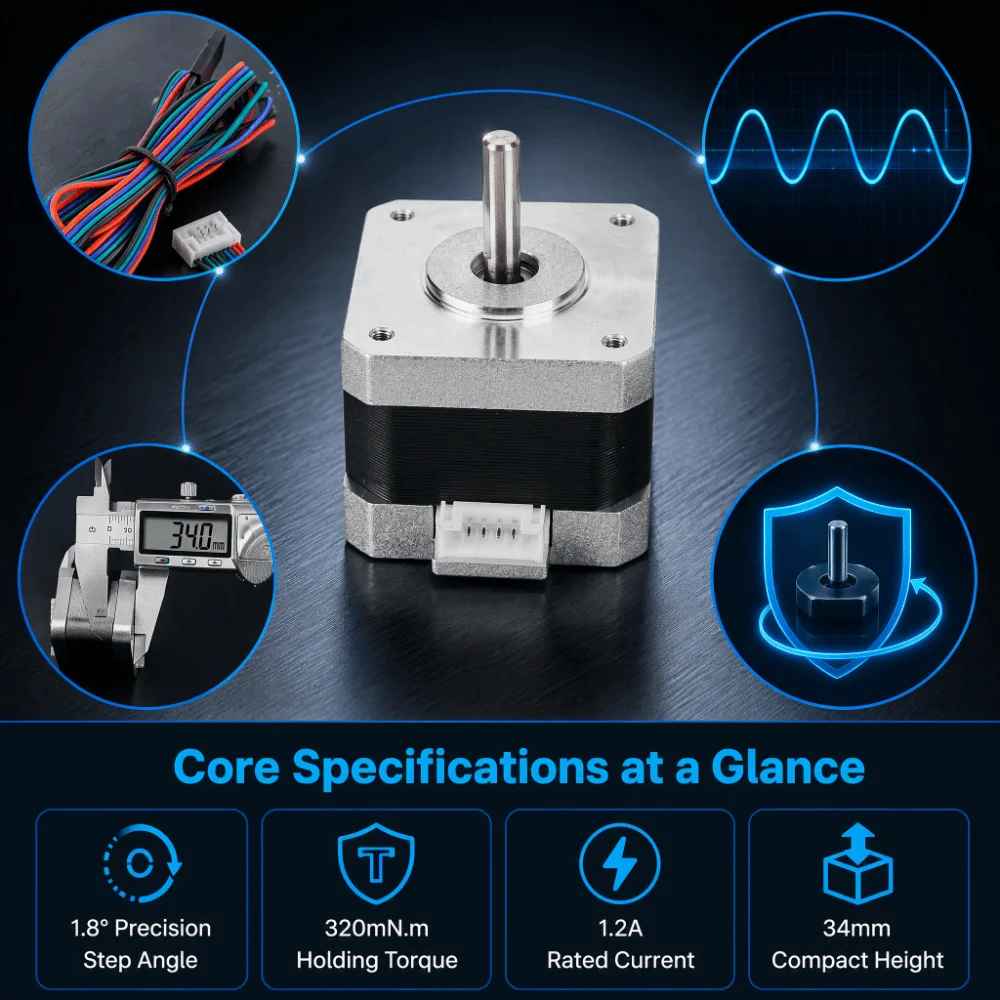 DC 4.0V 1.2A Nema 17 Stepper Motor 34mm Height 45 oz.in Torque Stepping Motor 4 Pin Cable 320 mN.m Torque 2 Phase Stepper Motor