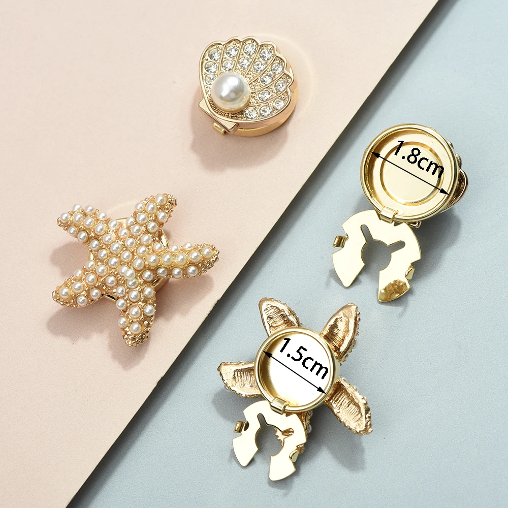 2Pcs Summer Vacation Beach Starfish Shell Pearl Shirt Button Cover Cufflinks  Sleeve Button Women Jewelry Decoration Gift