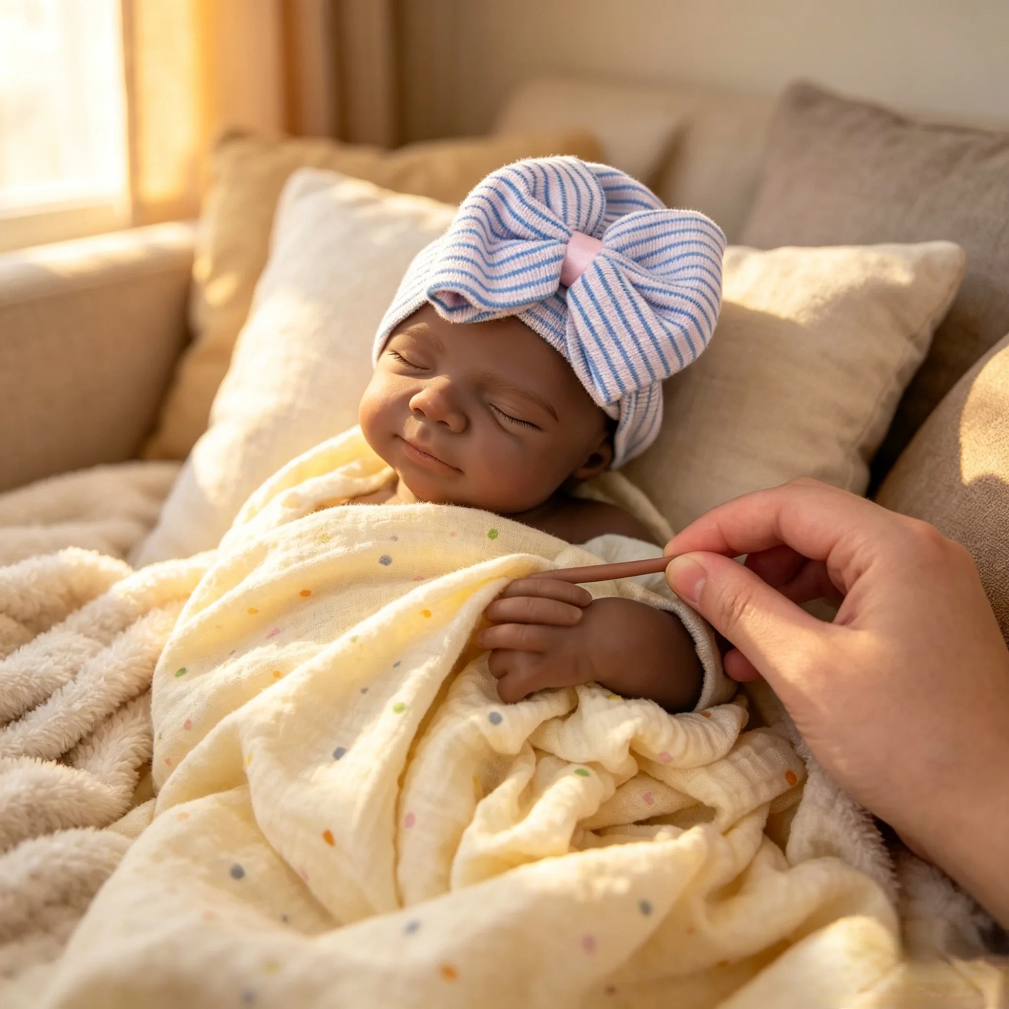 Pascale 18 Inch Full Silicone Reborn Baby Girl Doll Dark Skin Lifelike Sleeping Closed Eyes  Real Newborn Collectible Toy Gift