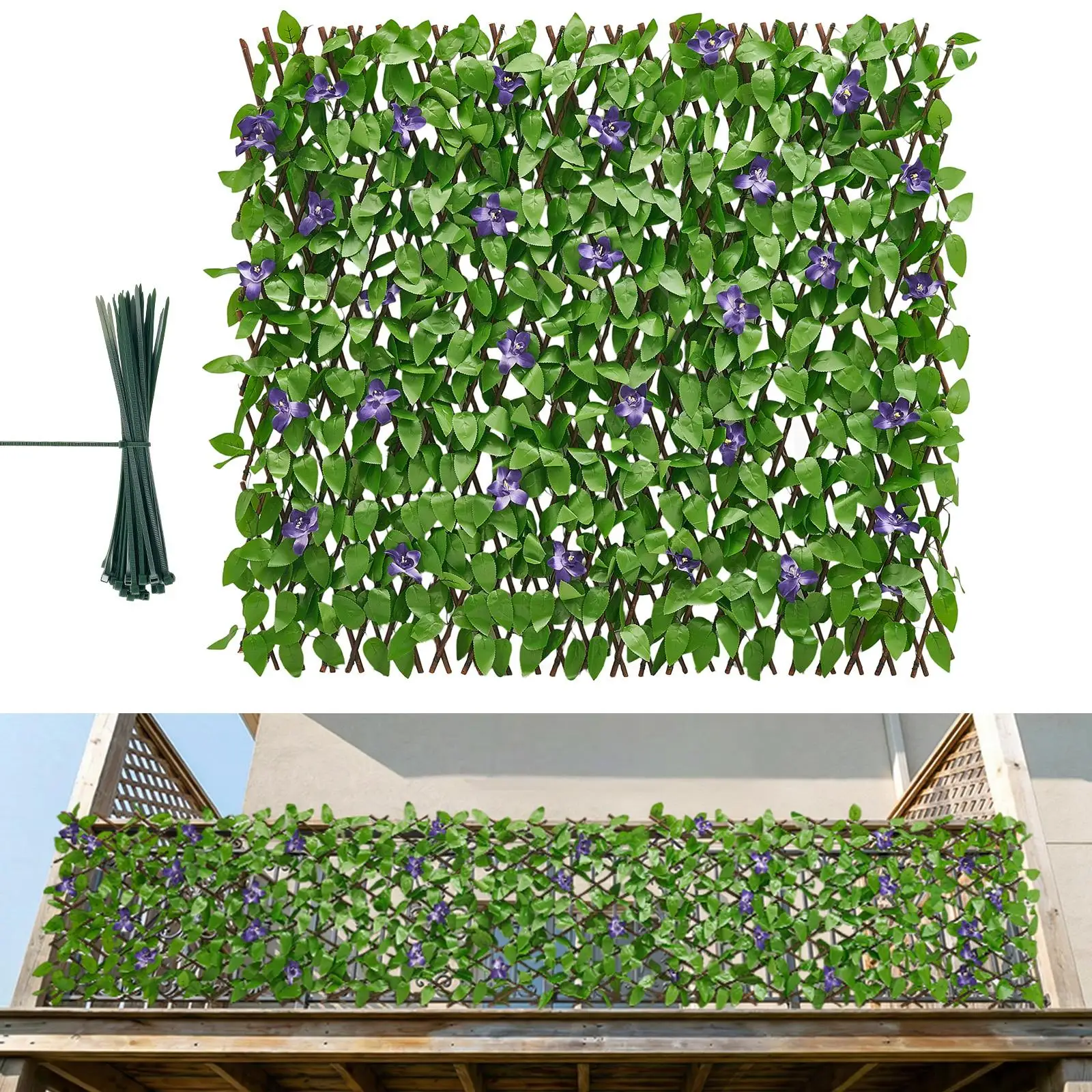 Expandable Fence Screen 25.5 x 122 in Artificial Ivy Plant Wall with 50 Zip Ties Realistic Faux Greenery Backdrop for balcony Patio Outdoor Decor