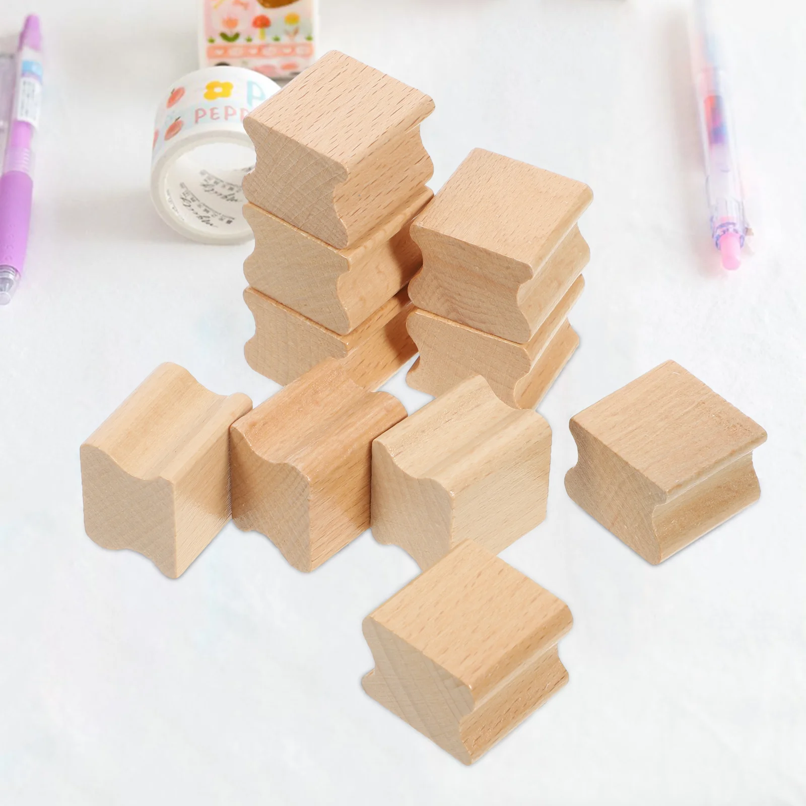 10 Pcs Beech Wood Seal DIY Carving Stamper Blank Ink Supplies Square Wooden Hand Account Child Stamps