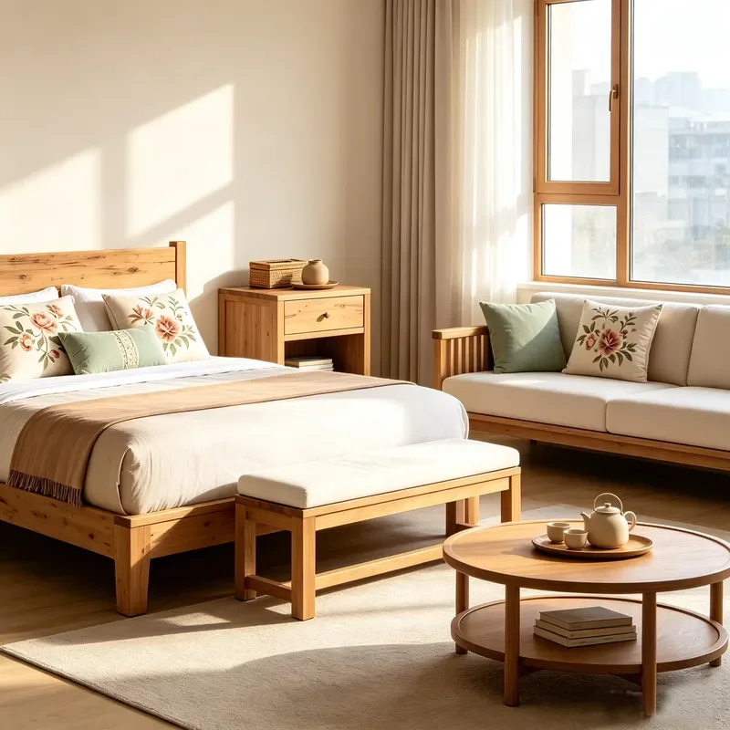 Modern Wooden Bedroom Furniture Set Custom Apartment Solution Living Room Wardrobe Bedside Table Sofa Side Table Home Decor