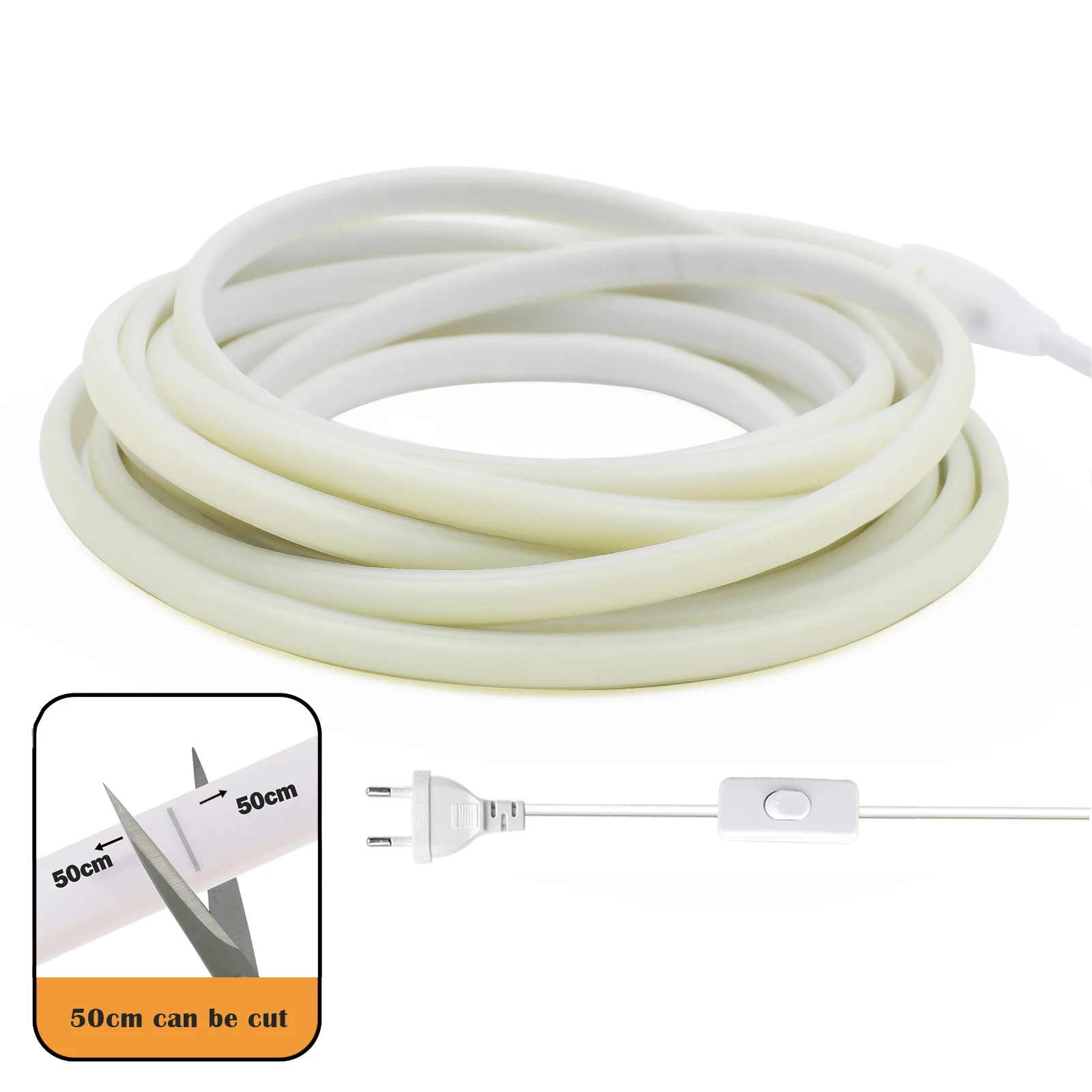AC 220V COB Strip With ON/OFF Switch White 3000K 4000K 6000K IP65 Waterproof Home Decor Flexible Ribbon LED Neon Light 1M-35M