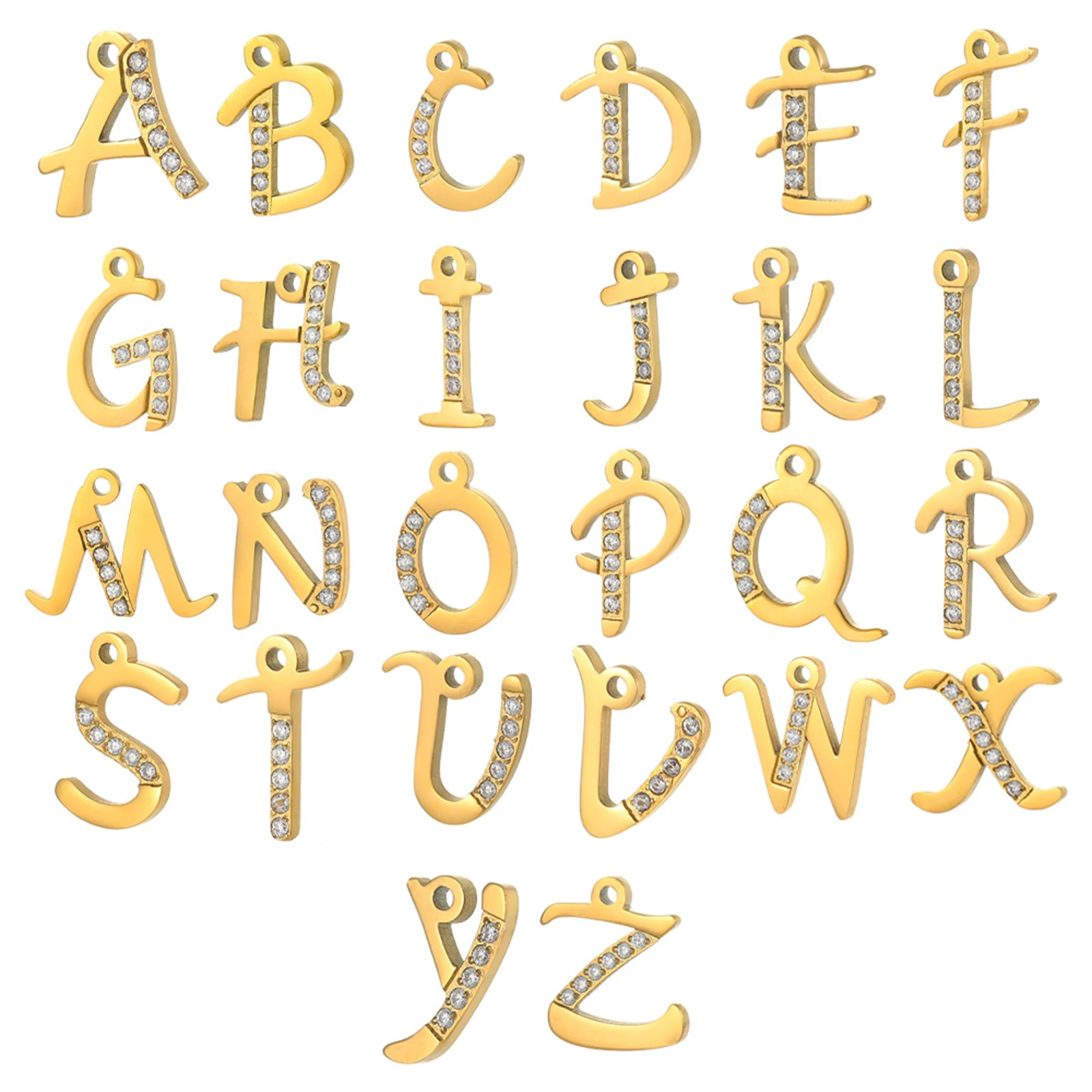 26Pcs/Set Stainless Steel A-Z Letter Charms Inital Name Little Pendant For Women's DIY Earrings Bracelet Necklace Making Finding