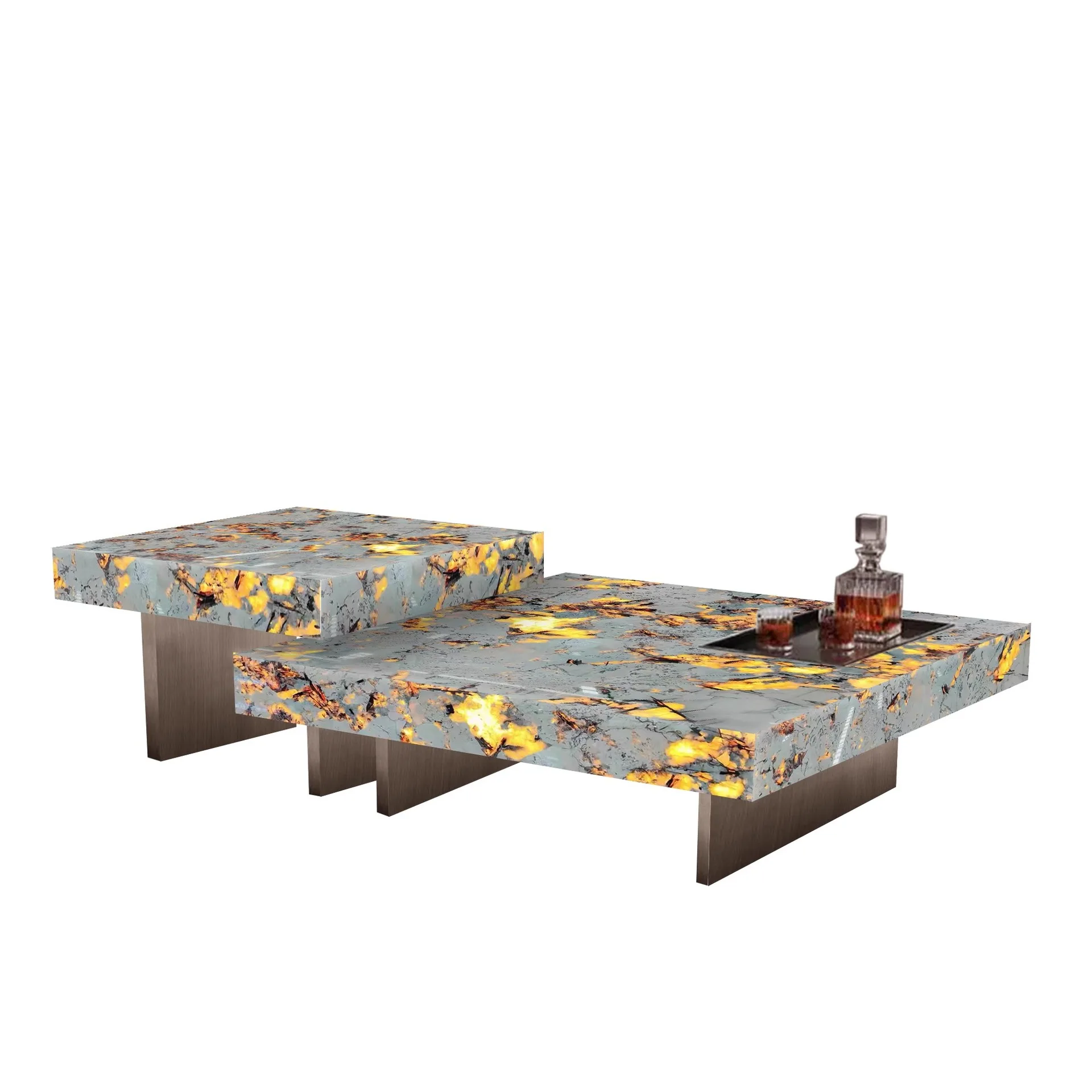 

Box coffee table combination living room square jade luxury stone light luxury large flat Nordic mansion villa marble pattern