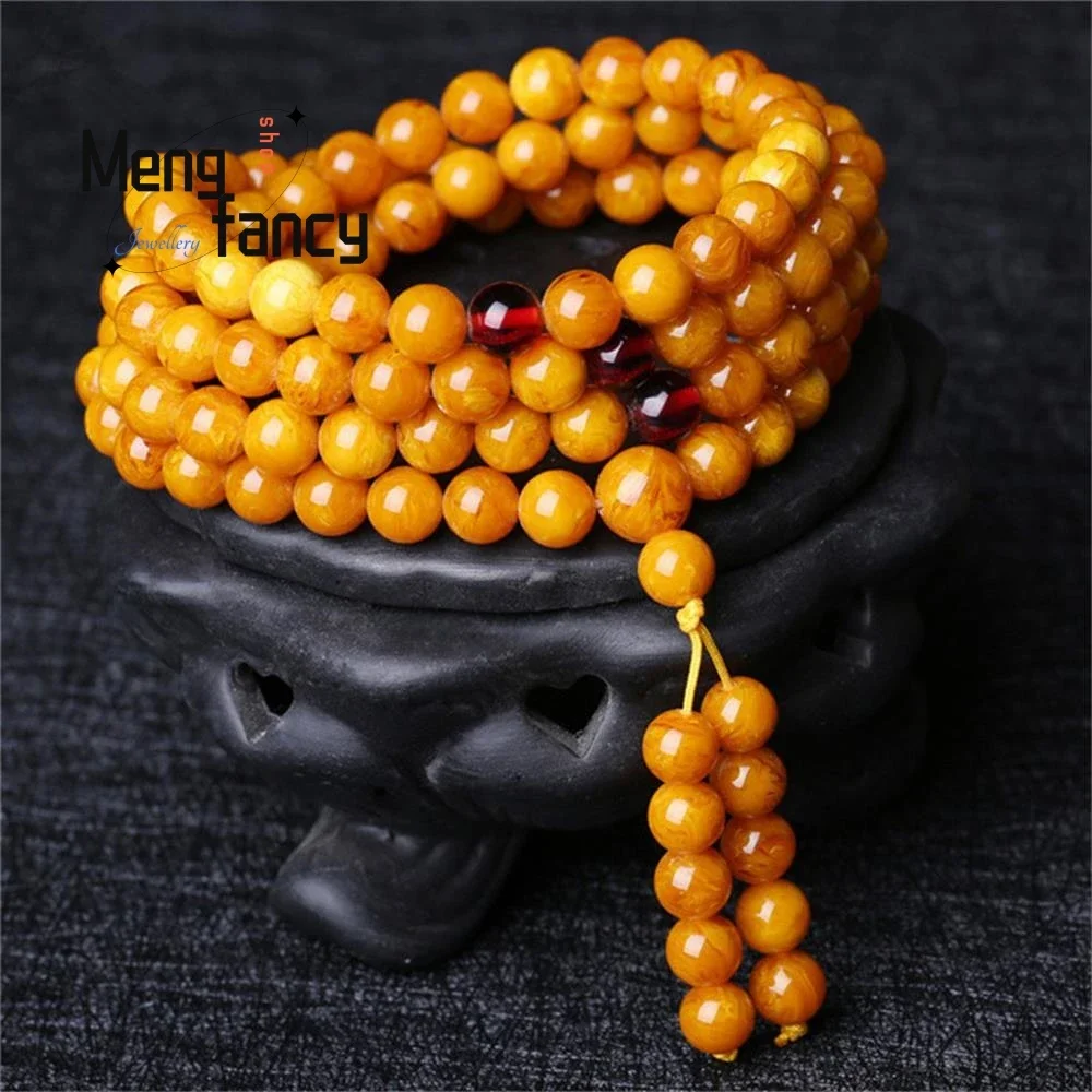 

Old Beeswax Multi-circle Amber Round Beads Chicken Oil Yellow Ethnic Style 108pcs Buddha Beads Bracelet Fashion Natural Jewelry