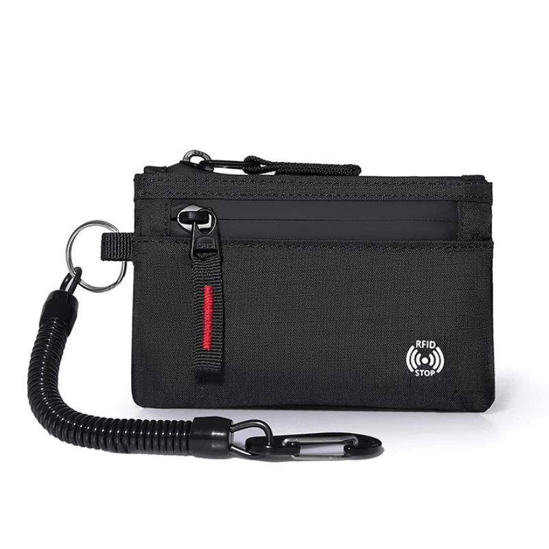 

Rfid держатель для кредитных карт мужские кошельки роскошный нейлоновый тонкий кошелек на молнии чехол для ключей мужской тактический кошелек портмоне с карабином