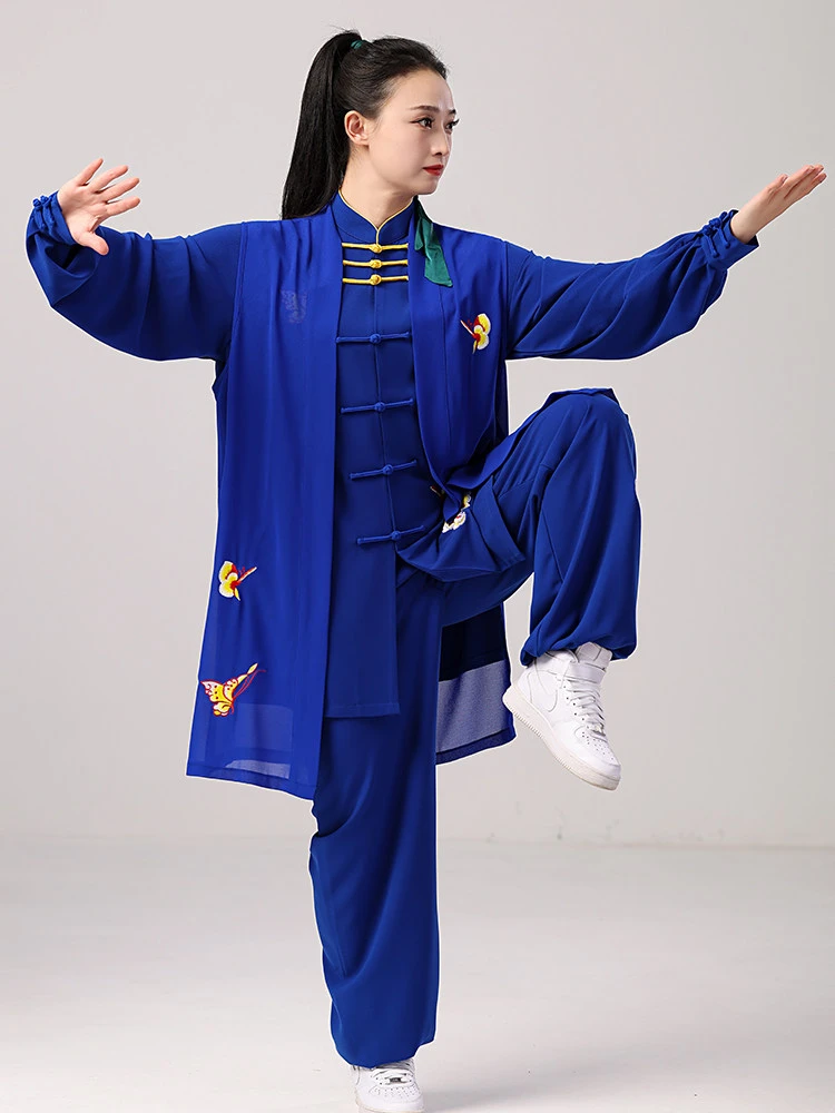 Unisex 2026 Summer Tai Chi 3-Piece Set - Butterfly Lovers Floral Embroidery, Polyester Martial Arts Uniform for Women & Men