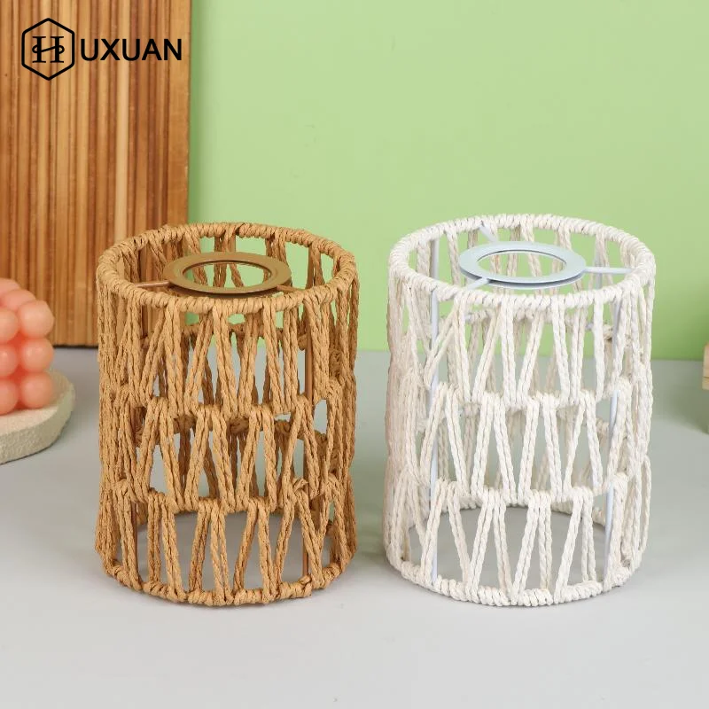 

Плетеный абажур ручной работы из бумажной веревки и ротанга в стиле бохо, декоративный абажур для настольной лампы, украшение для сада, двора, гостиной
