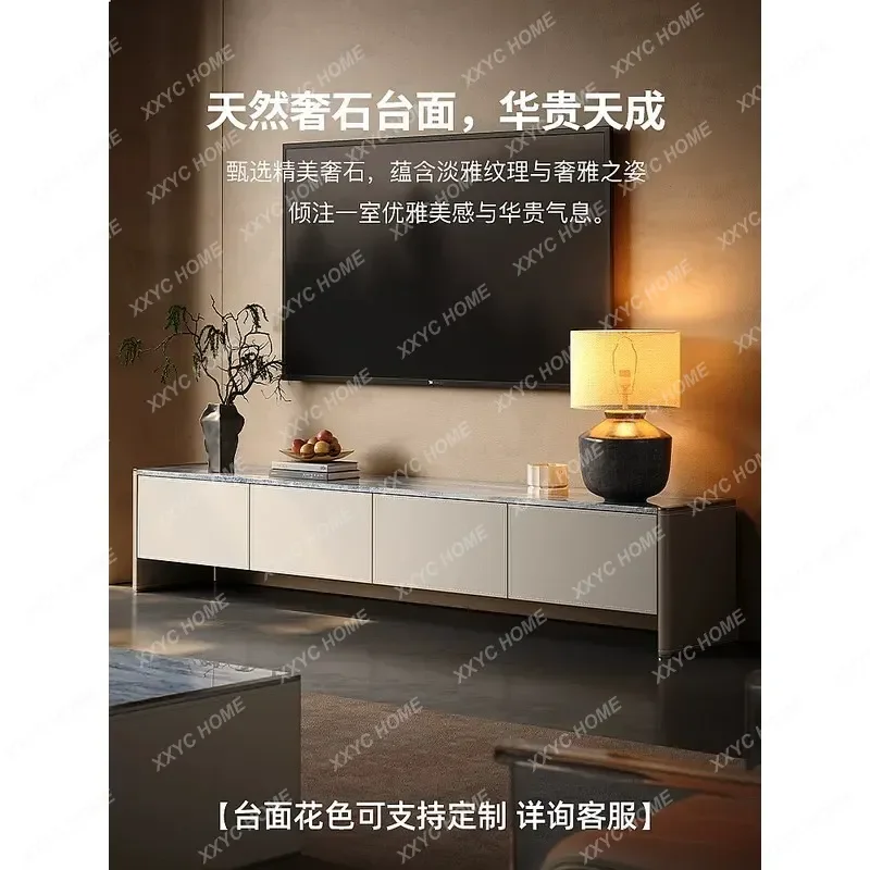 X0Luxury Natural Stone TV Stand Coffee Table Set Modern Design Marble Console Table Extra Long Home Furniture