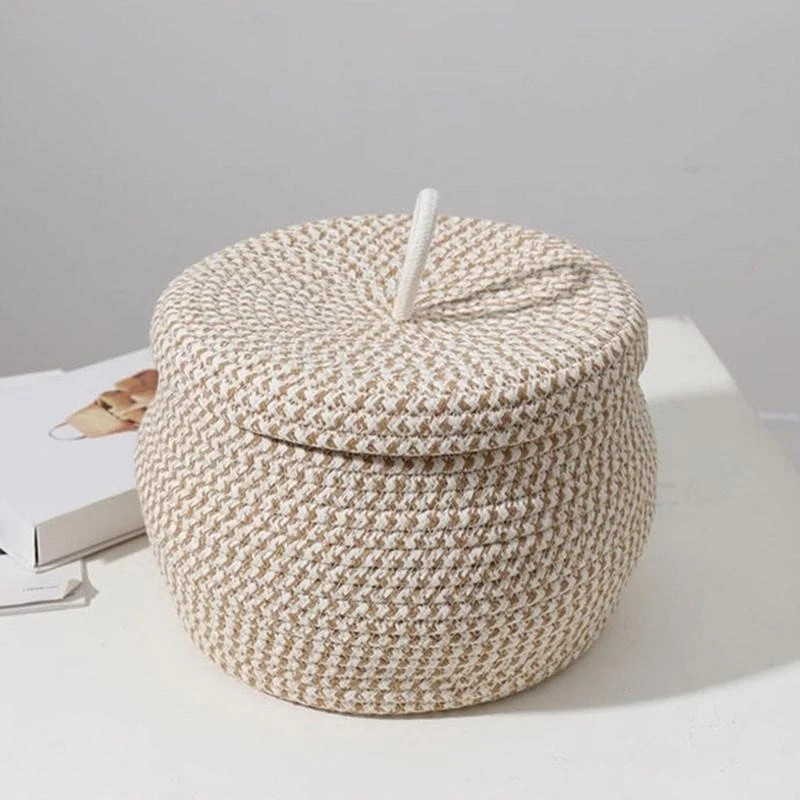 Round Storage Basket with Lid Hand-woven Eggs Baskets Girls Bedroom Organizer Desktop Cosmetic Organizer for Toy Towel Top Sale