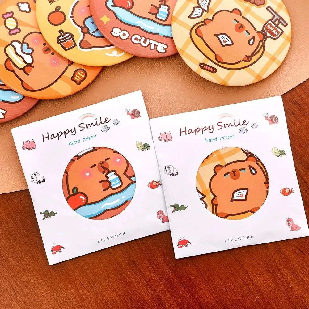 Mini capivara dos desenhos animados espelho cosmético portátil circular espelho de mão unidirecional pequeno espelho de maquiagem ferramentas cosméticas