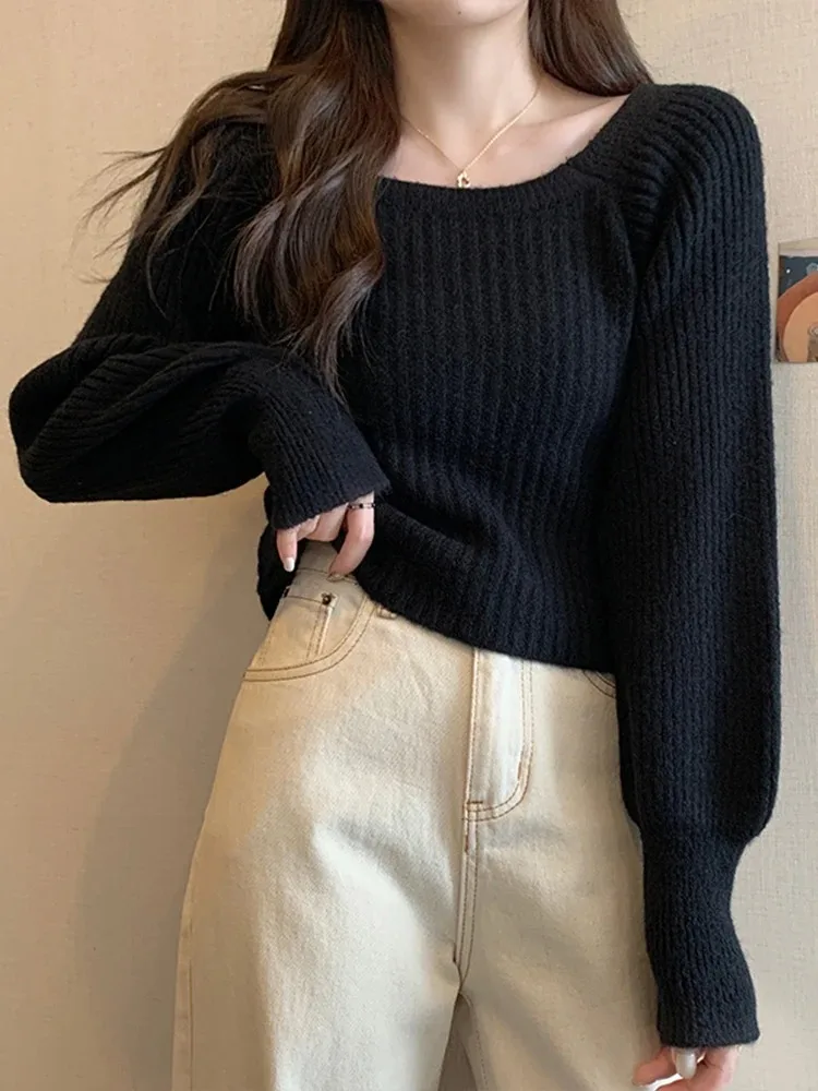 Autumn Winter Loose Women Sweaters Casual Soft Long Puff Sleeve Pullovers Jumpers Knitwear Basic Sweater For Women Tops image 6