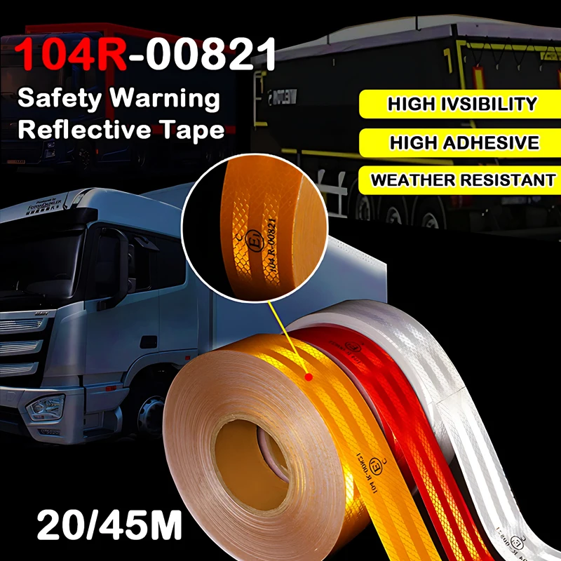 45/20M 5cm 104R Intensity Reflective Conspicuous Warning Tape For Bike Truck Boats Trailer Self-Adhesive Waterproof Safety Tape
