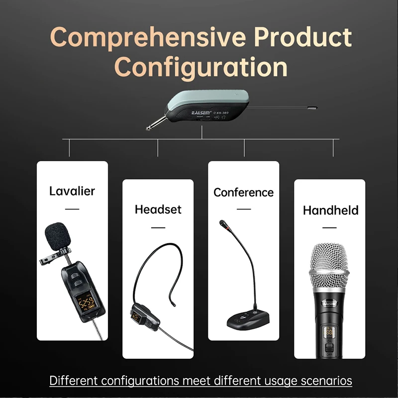 EALSEM 380 UHF 1 Channel Wireless Conference Microphone 6.35MM Jacks 50Meter 640-690MHz For Meeting