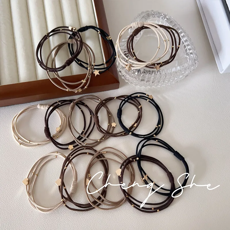 

15pcs Hair String Niche Metal Pentagram Base Black Headband Tied with ponytail, fairy beauty leather band
