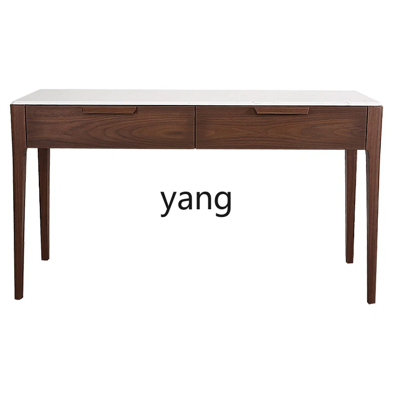 

Lmm light luxury entrance cabinet marble modern simple walnut solid wood rock slab side cabinet